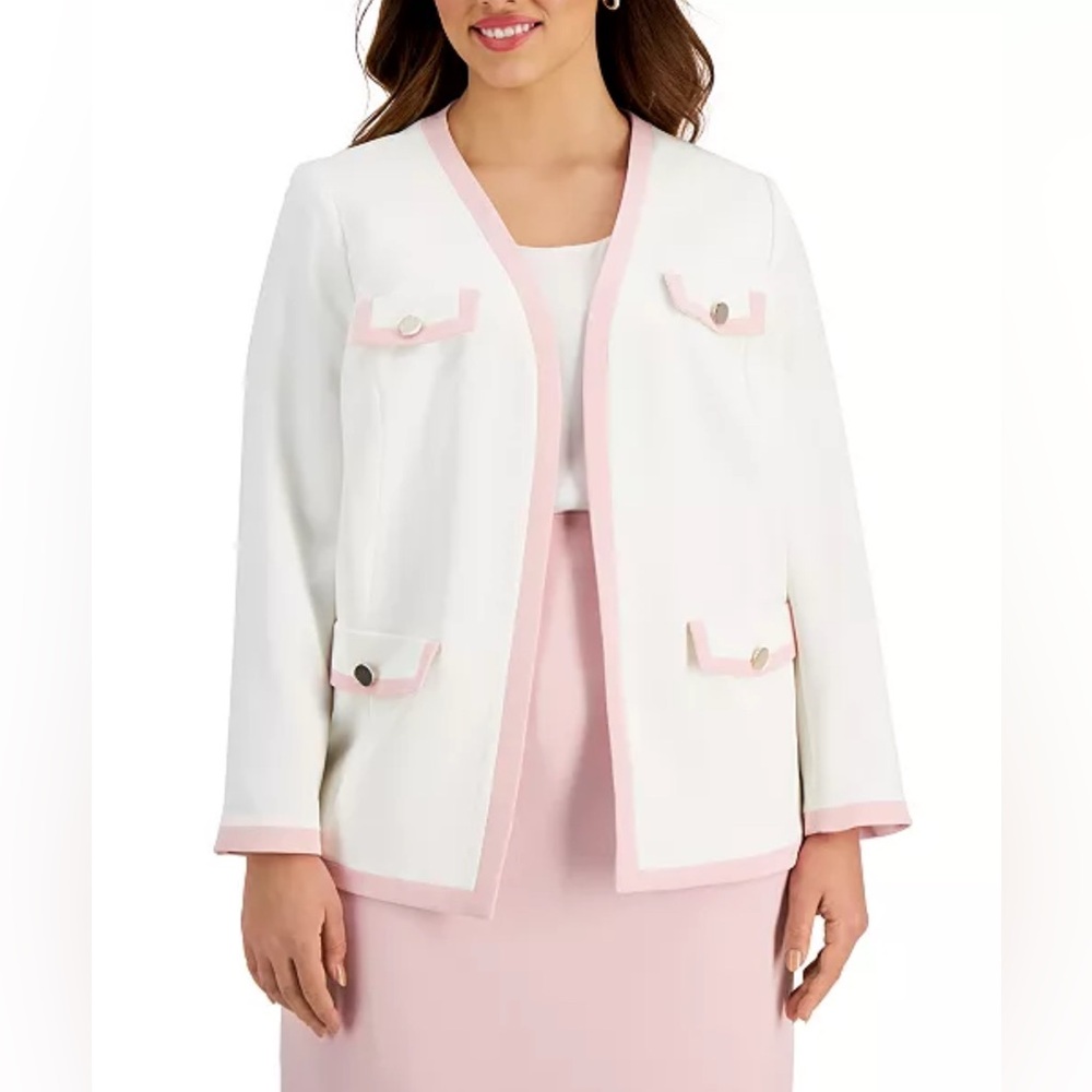 KASPER Framed Open Front Blazer Size 2X in Ivory/Pink